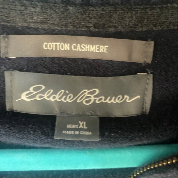 Eddie Bauer Cashmere Cotton Blend Sweater Mens XL Navy Blue Pullover 1/4 Zip Pre - Picture 3 of 9